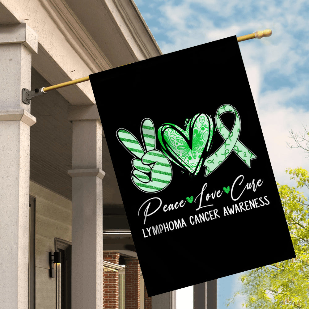 Peace Love Cure Green Ribbon Lymphoma Cancer Awareness Flag | teecentury