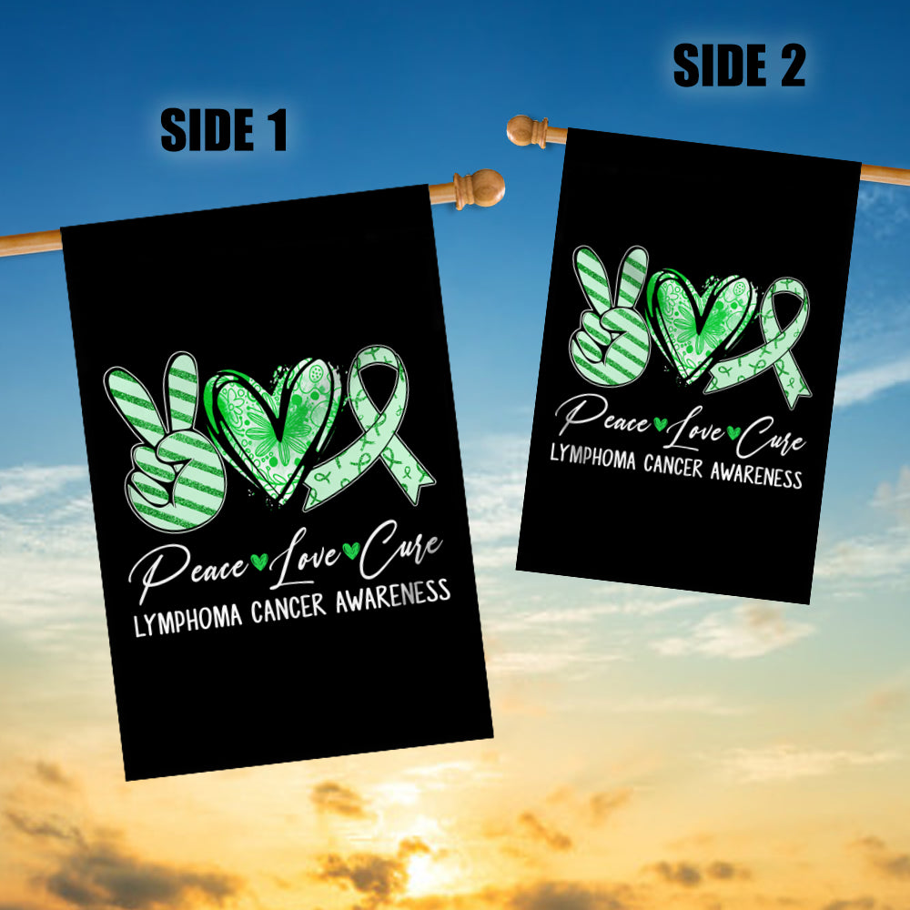Peace Love Cure Green Ribbon Lymphoma Cancer Awareness Flag | teecentury