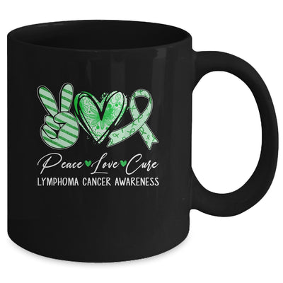 Peace Love Cure Green Ribbon Lymphoma Cancer Awareness Mug | teecentury