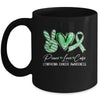 Peace Love Cure Green Ribbon Lymphoma Cancer Awareness Mug | teecentury