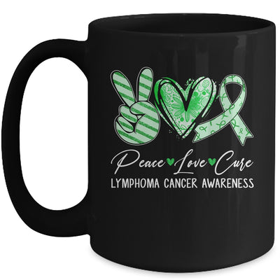 Peace Love Cure Green Ribbon Lymphoma Cancer Awareness Mug | teecentury