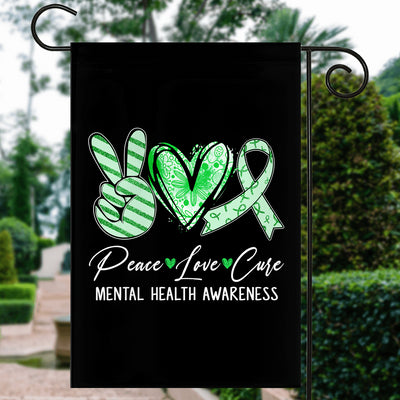 Peace Love Cure Green Ribbon Mental Health Awareness Flag | teecentury