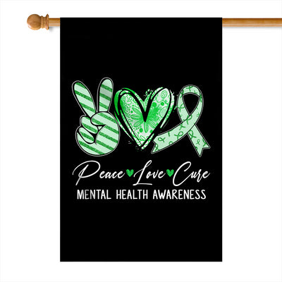 Peace Love Cure Green Ribbon Mental Health Awareness Flag | teecentury