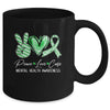 Peace Love Cure Green Ribbon Mental Health Awareness Mug | teecentury