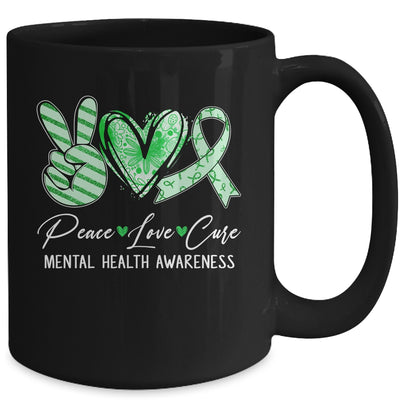 Peace Love Cure Green Ribbon Mental Health Awareness Mug | teecentury