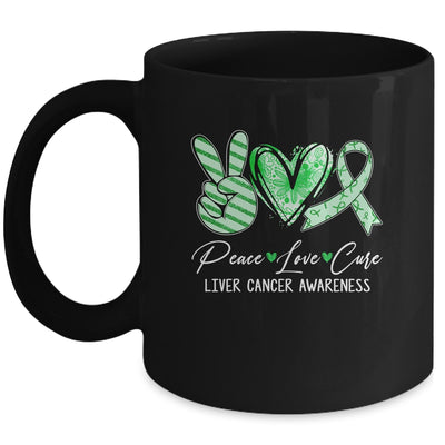 Peace Love Cure Green Ribbon liver Cancer Awareness Mug | teecentury