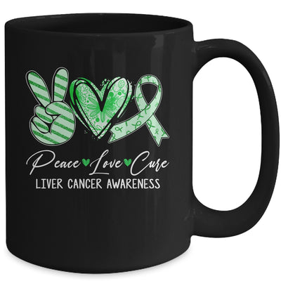 Peace Love Cure Green Ribbon liver Cancer Awareness Mug | teecentury