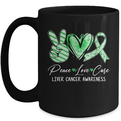 Peace Love Cure Green Ribbon liver Cancer Awareness Mug | teecentury