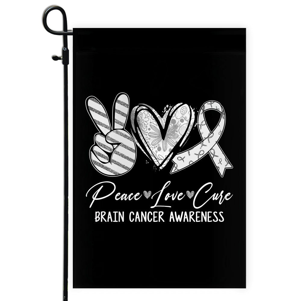 Peace Love Cure Grey Ribbon Brain Cancer Awareness Flag | teecentury