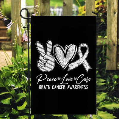 Peace Love Cure Grey Ribbon Brain Cancer Awareness Flag | teecentury