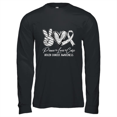 Peace Love Cure Grey Ribbon Brain Cancer Awareness Shirt & Hoodie | teecentury