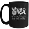 Peace Love Cure Grey Ribbon Brain Cancer Awareness Mug | teecentury