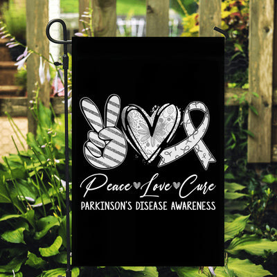Peace Love Cure Grey Ribbon Parkinson's Disease Awareness Flag | teecentury