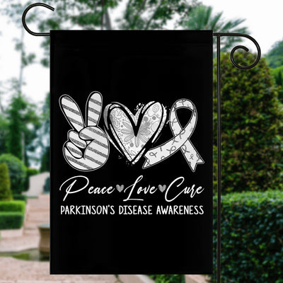 Peace Love Cure Grey Ribbon Parkinson's Disease Awareness Flag | teecentury