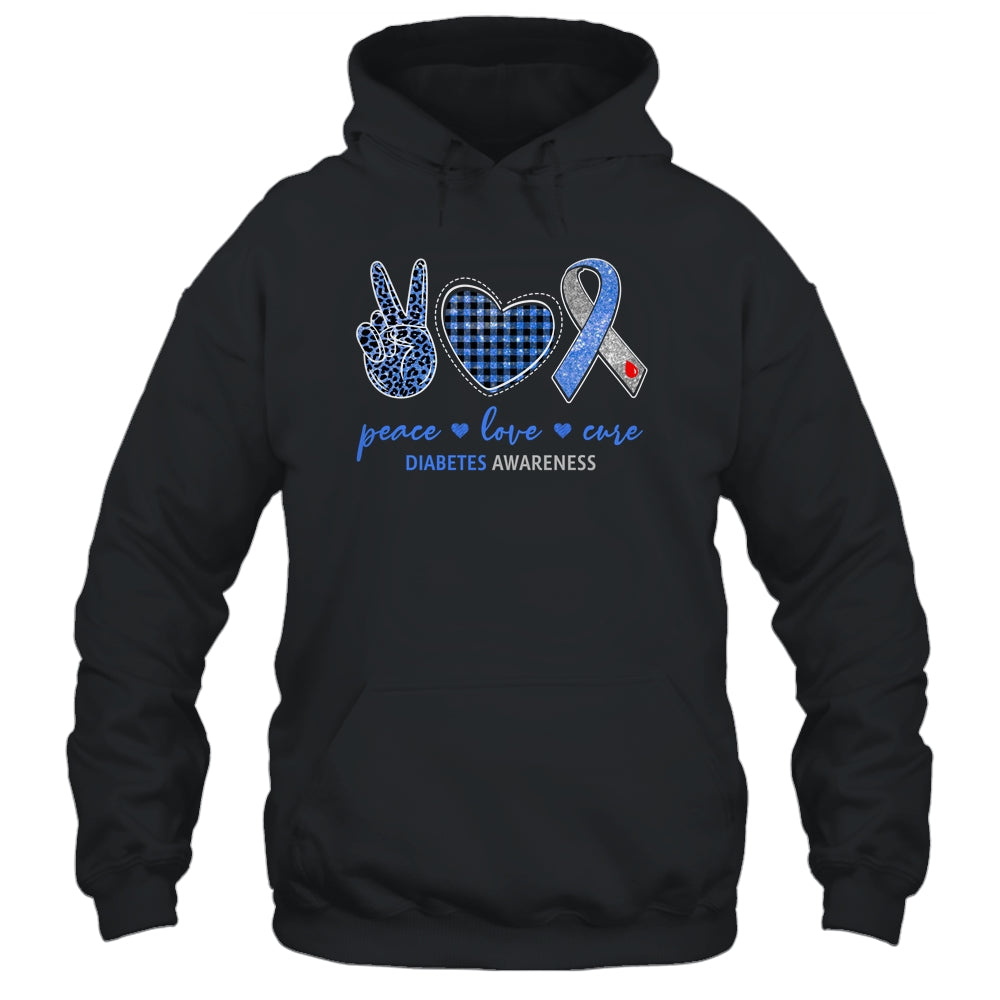Peace Love Cure Leopard Blue Plaid Diabetes Awareness T-Shirt & Hoodie | Teecentury.com