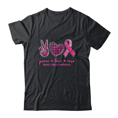 Peace Love Cure Leopard Pink Plaid Breast Cancer Awareness T-Shirt & Hoodie | Teecentury.com