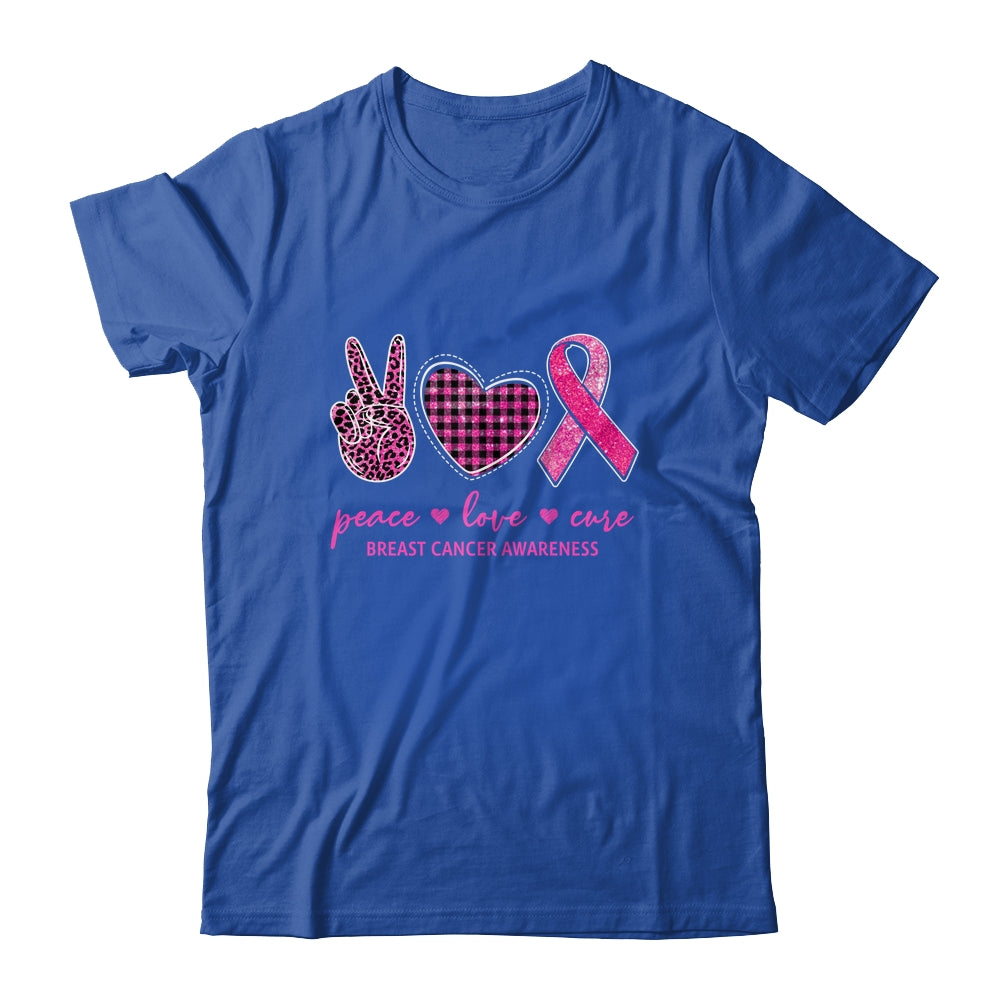 Peace Love Cure Leopard Pink Plaid Breast Cancer Awareness T-Shirt & Hoodie | Teecentury.com