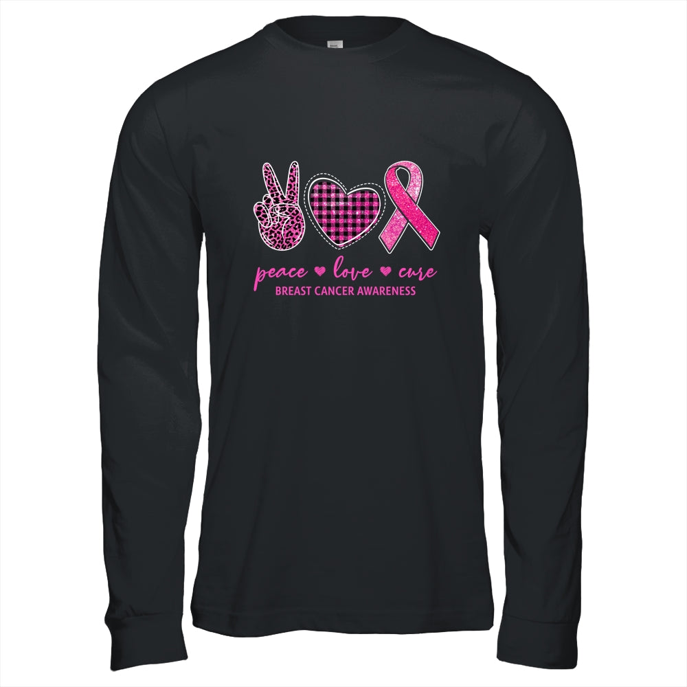 Peace Love Cure Leopard Pink Plaid Breast Cancer Awareness T-Shirt & Hoodie | Teecentury.com