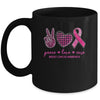 Peace Love Cure Leopard Pink Plaid Breast Cancer Awareness Mug Coffee Mug | Teecentury.com