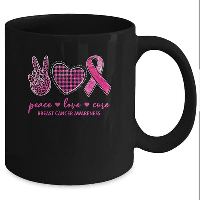 Peace Love Cure Leopard Pink Plaid Breast Cancer Awareness Mug Coffee Mug | Teecentury.com