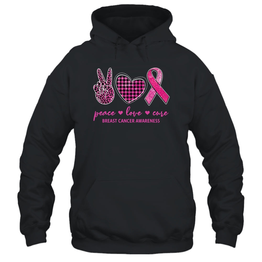 Peace Love Cure Leopard Pink Plaid Breast Cancer Awareness T-Shirt & Hoodie | Teecentury.com