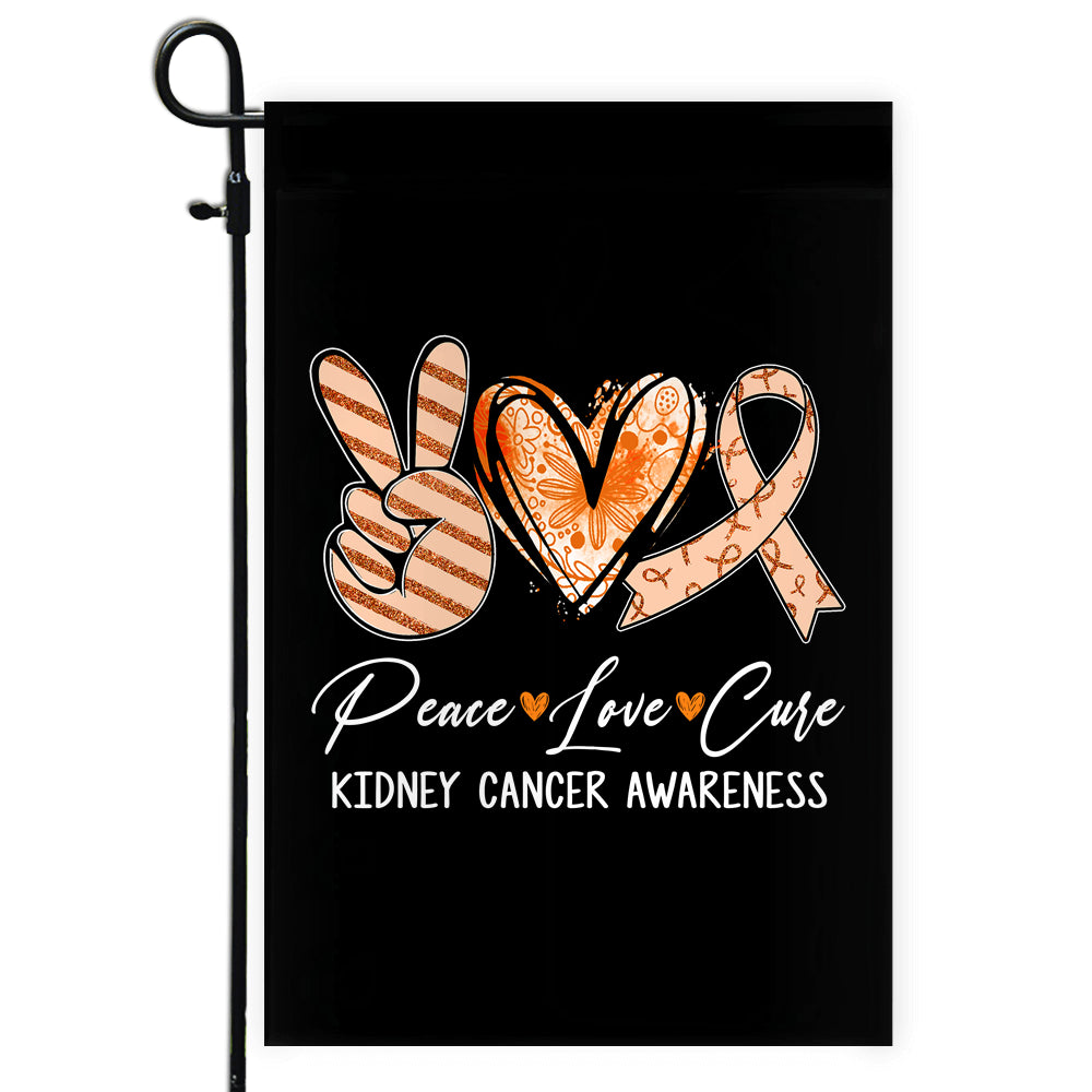 Peace Love Cure Orange Ribbon Kidney Cancer Awareness Flag | teecentury