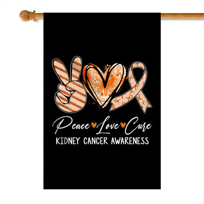 Peace Love Cure Orange Ribbon Kidney Cancer Awareness Flag | teecentury