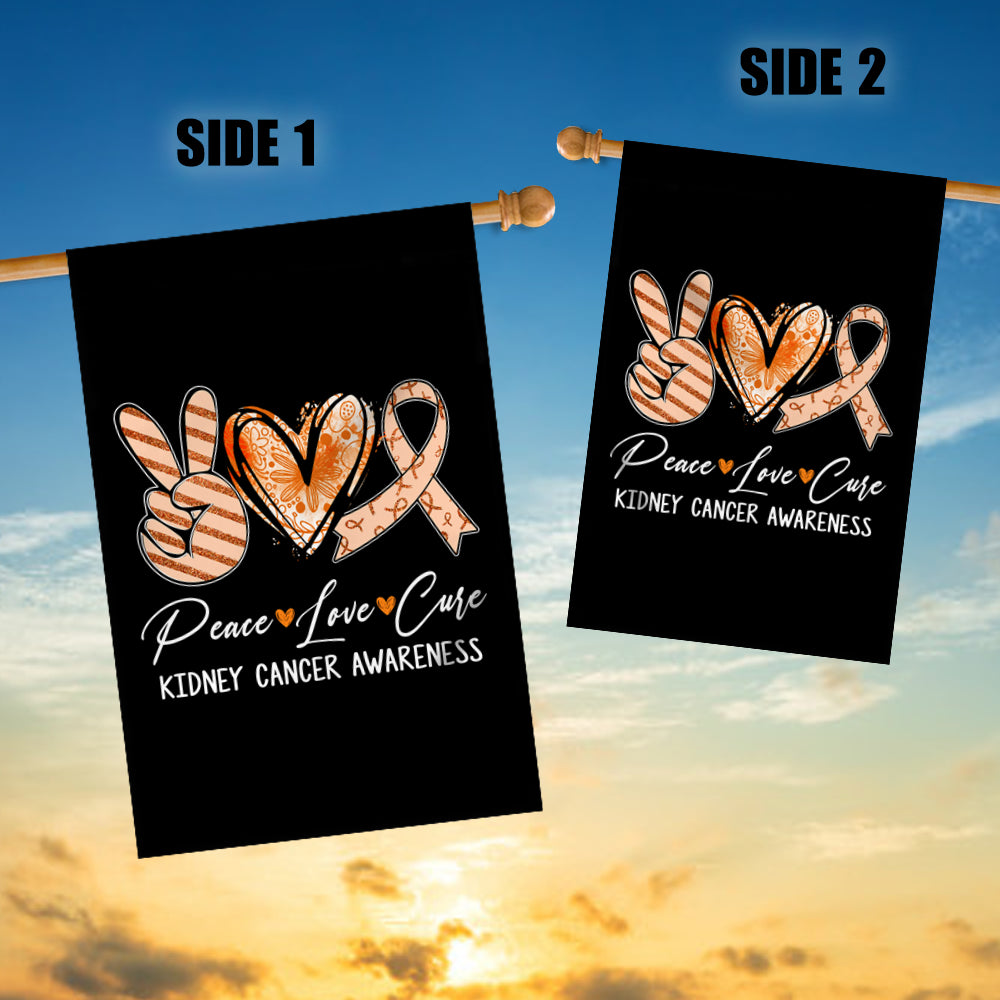 Peace Love Cure Orange Ribbon Kidney Cancer Awareness Flag | teecentury