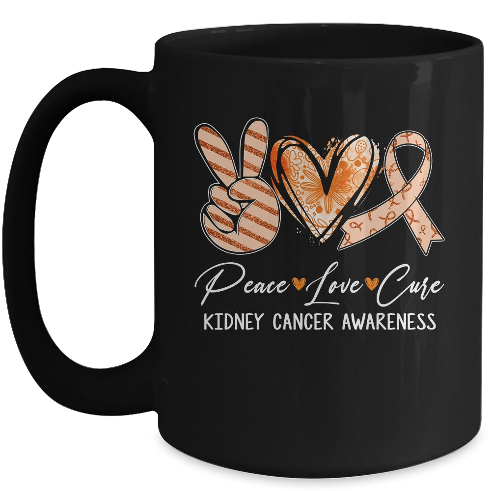 Peace Love Cure Orange Ribbon Kidney Cancer Awareness Mug | teecentury