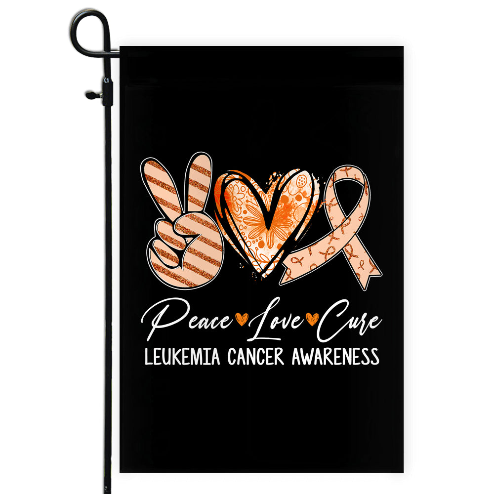 Peace Love Cure Orange Ribbon Leukemia Cancer Awareness Flag | teecentury