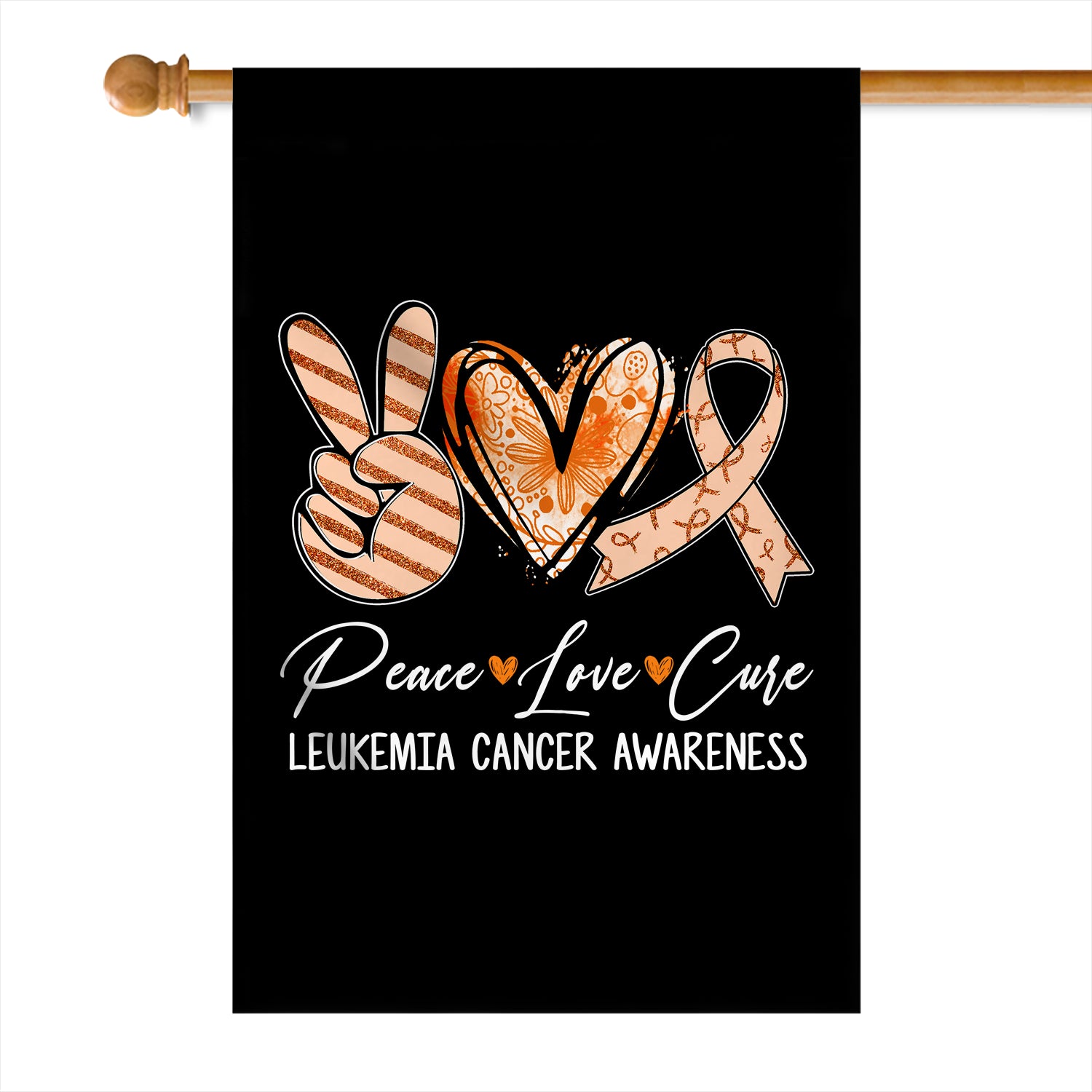 Peace Love Cure Orange Ribbon Leukemia Cancer Awareness Flag | teecentury