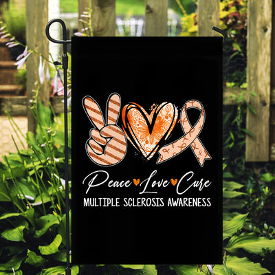 Peace Love Cure Orange Ribbon Multiple Sclerosis Awareness Flag | teecentury
