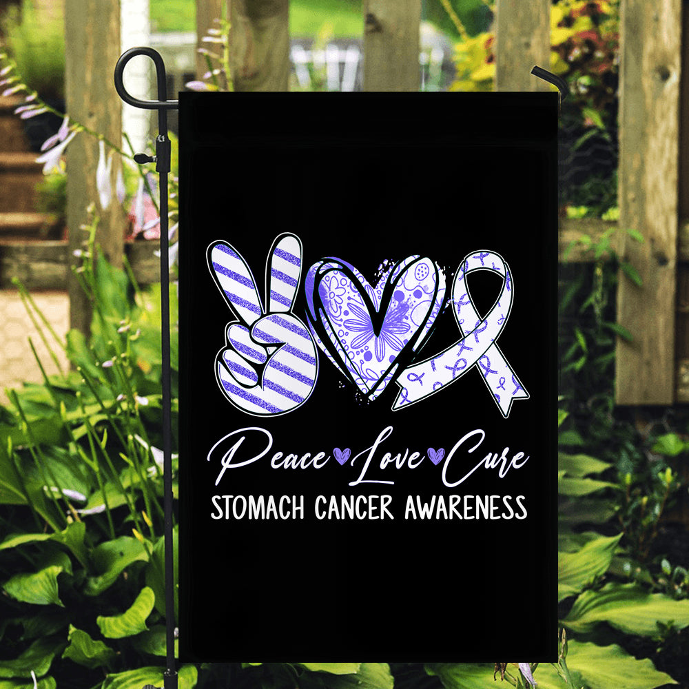 Peace Love Cure Periwinkle Ribbon Stomach Cancer Awareness Flag | teecentury