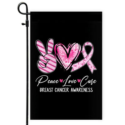 Peace Love Cure Pink Ribbon Breast Cancer Awareness Flag | teecentury