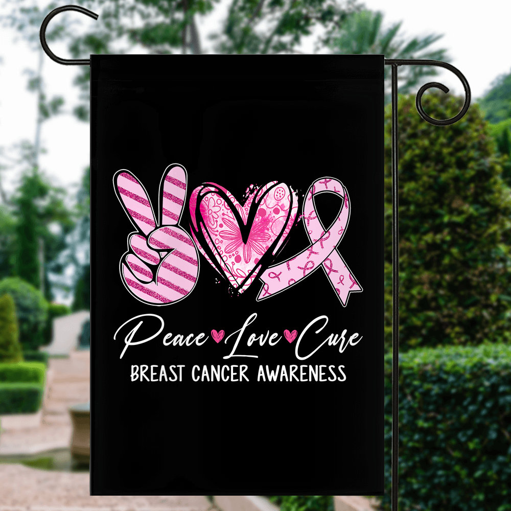 Peace Love Cure Pink Ribbon Breast Cancer Awareness Flag Garden Flag ...