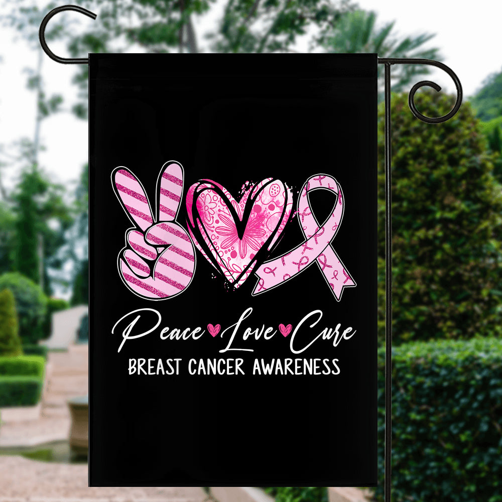 Peace Love Cure Pink Ribbon Breast Cancer Awareness Flag | teecentury
