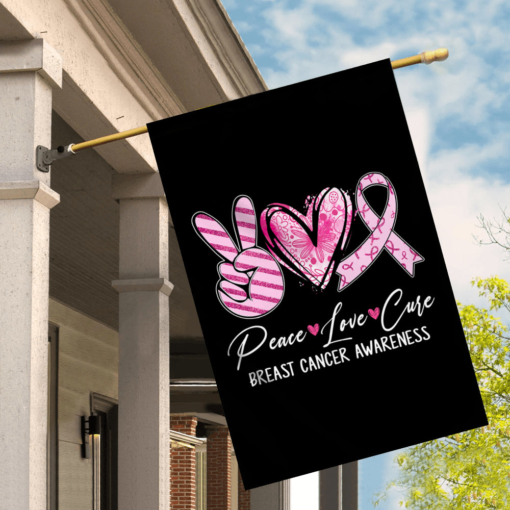 Peace Love Cure Pink Ribbon Breast Cancer Awareness Flag | teecentury