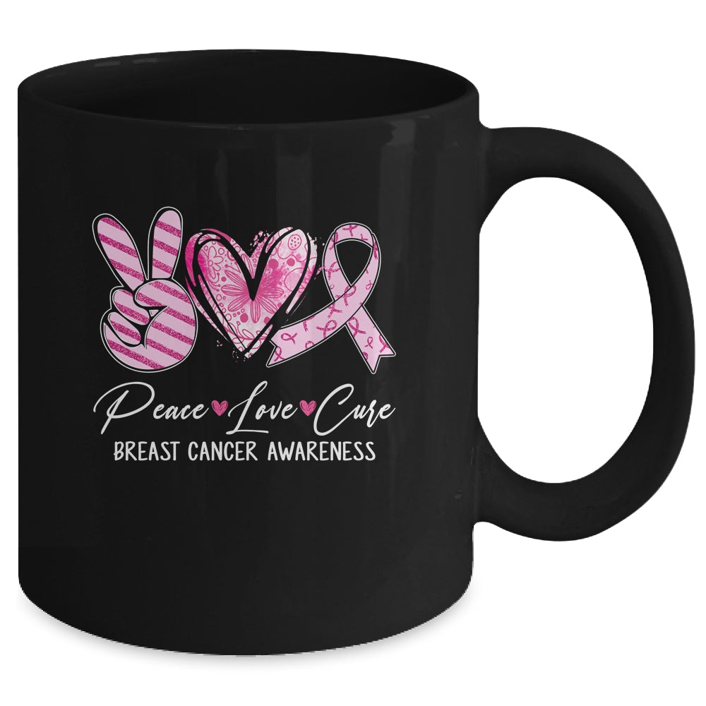 Peace Love Cure Pink Ribbon Breast Cancer Awareness Mug | teecentury