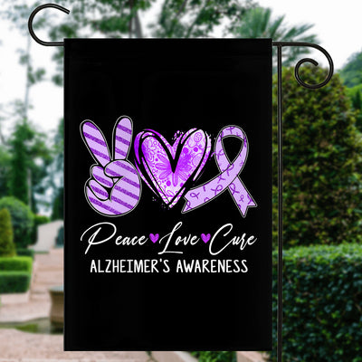 Peace Love Cure Purple Ribbon Alzheimer's Awareness Flag | teecentury