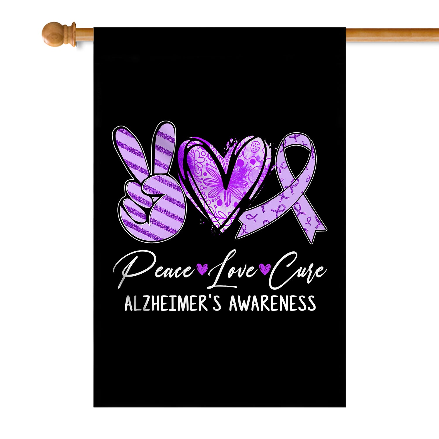 Peace Love Cure Purple Ribbon Alzheimer's Awareness Flag | teecentury