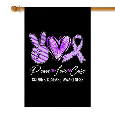 Peace Love Cure Purple Ribbon Crohns Disease Awareness Flag | teecentury