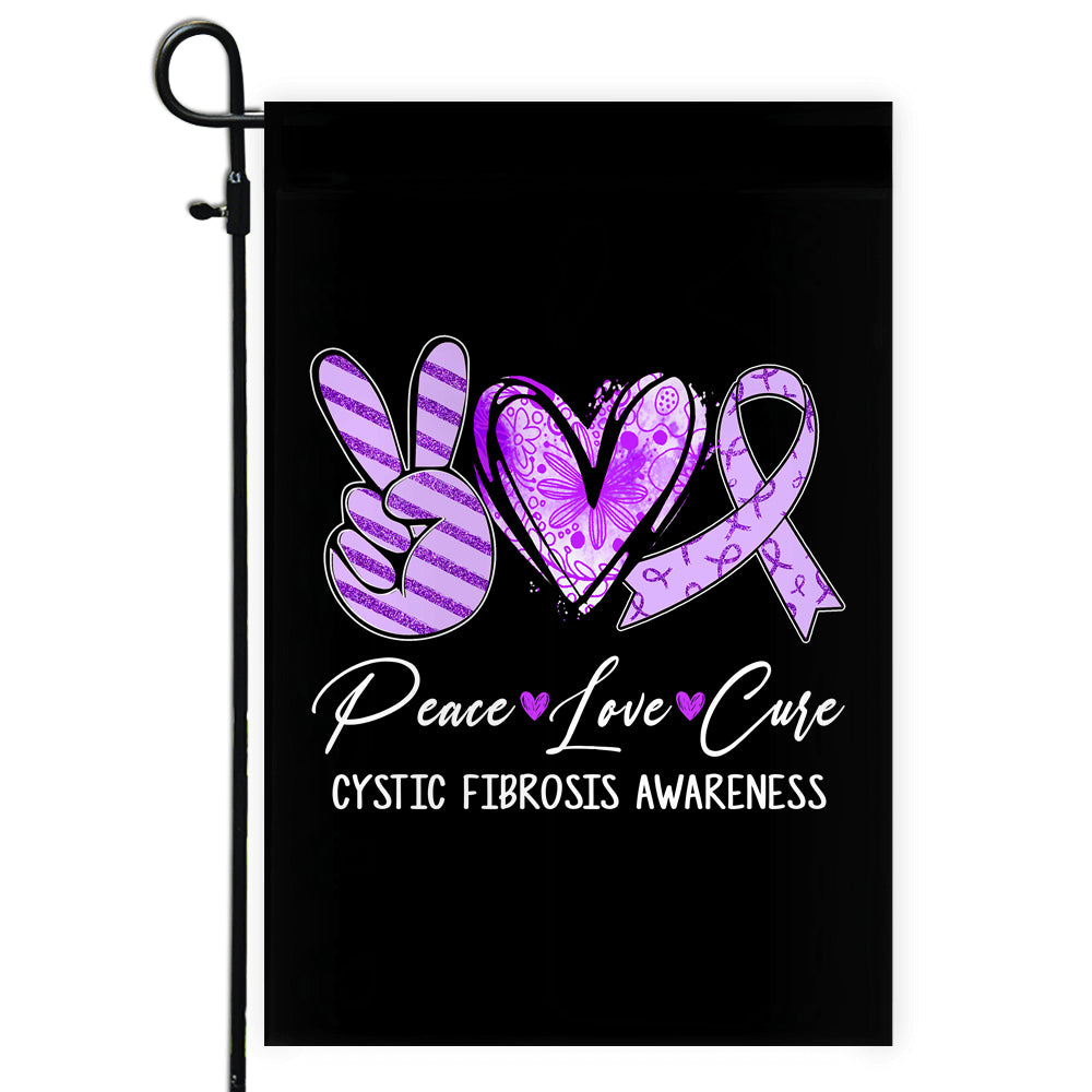 Peace Love Cure Purple Ribbon Cystic Fibrosis Awareness Flag | teecentury