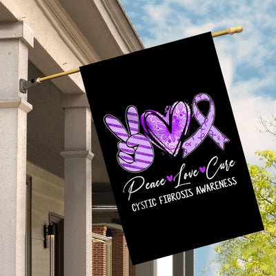 Peace Love Cure Purple Ribbon Cystic Fibrosis Awareness Flag | teecentury