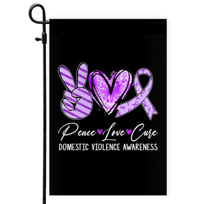 Peace Love Cure Purple Ribbon Domestic Violence Awareness Flag | teecentury