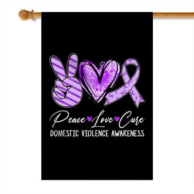 Peace Love Cure Purple Ribbon Domestic Violence Awareness Flag | teecentury