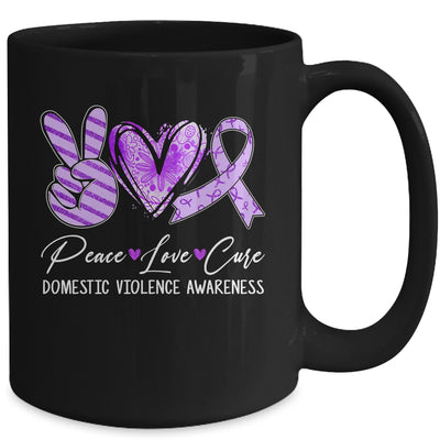 Peace Love Cure Purple Ribbon Domestic Violence Awareness Mug | teecentury