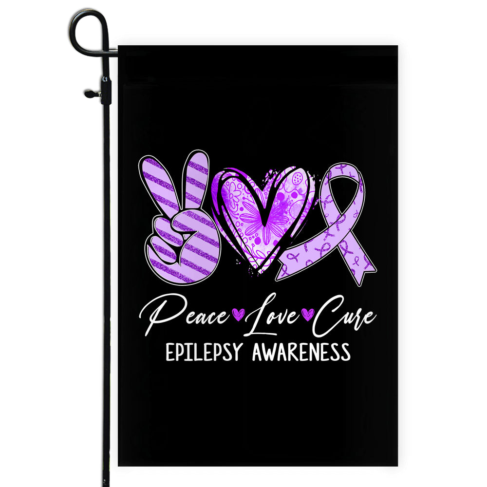 Peace Love Cure Purple Ribbon Epilepsy Awareness Flag | teecentury