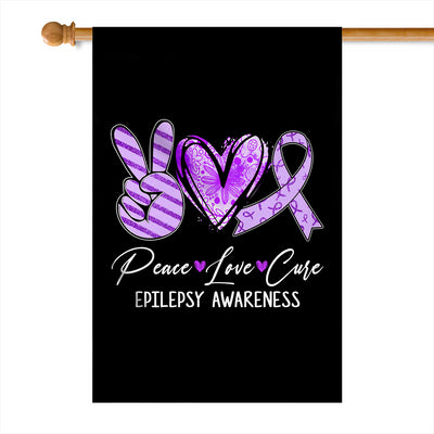 Peace Love Cure Purple Ribbon Epilepsy Awareness Flag | teecentury