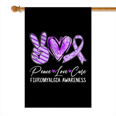 Peace Love Cure Purple Ribbon Fibromyalgia Awareness Flag | teecentury