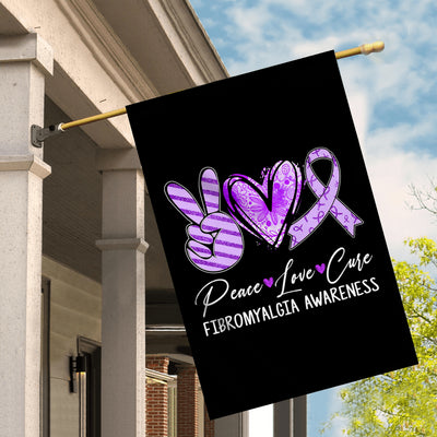 Peace Love Cure Purple Ribbon Fibromyalgia Awareness Flag | teecentury